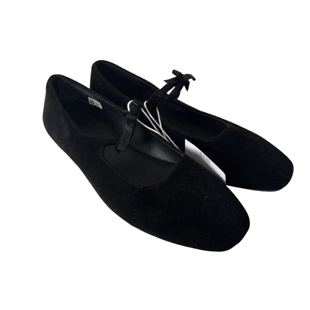 American Eagle | NWT Black Velvet Ballet Flats With Bow Detail | Size 9